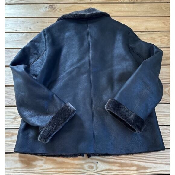 Autunno Men’s Leather Jacket Size Large Black Full Zip Sherpa Lined - Picture 2 of 10